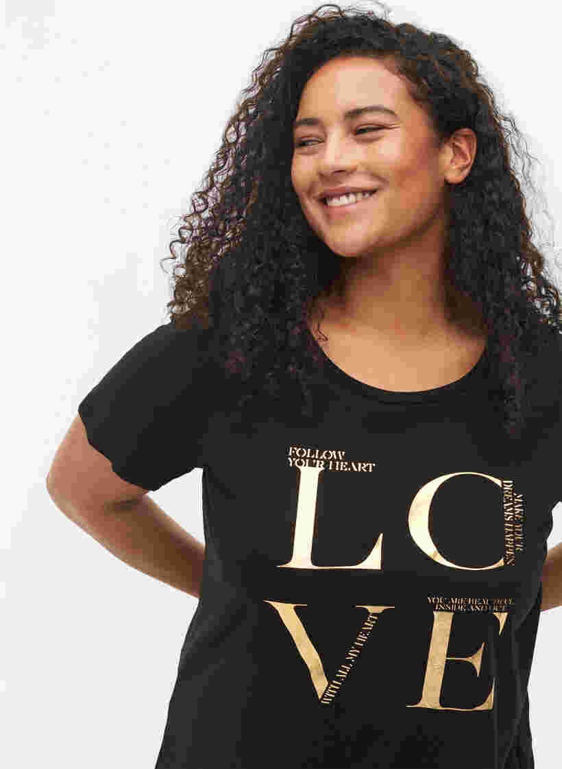 Kortärmad t-shirt i bomull med tryck , Black Love, Model image number 2