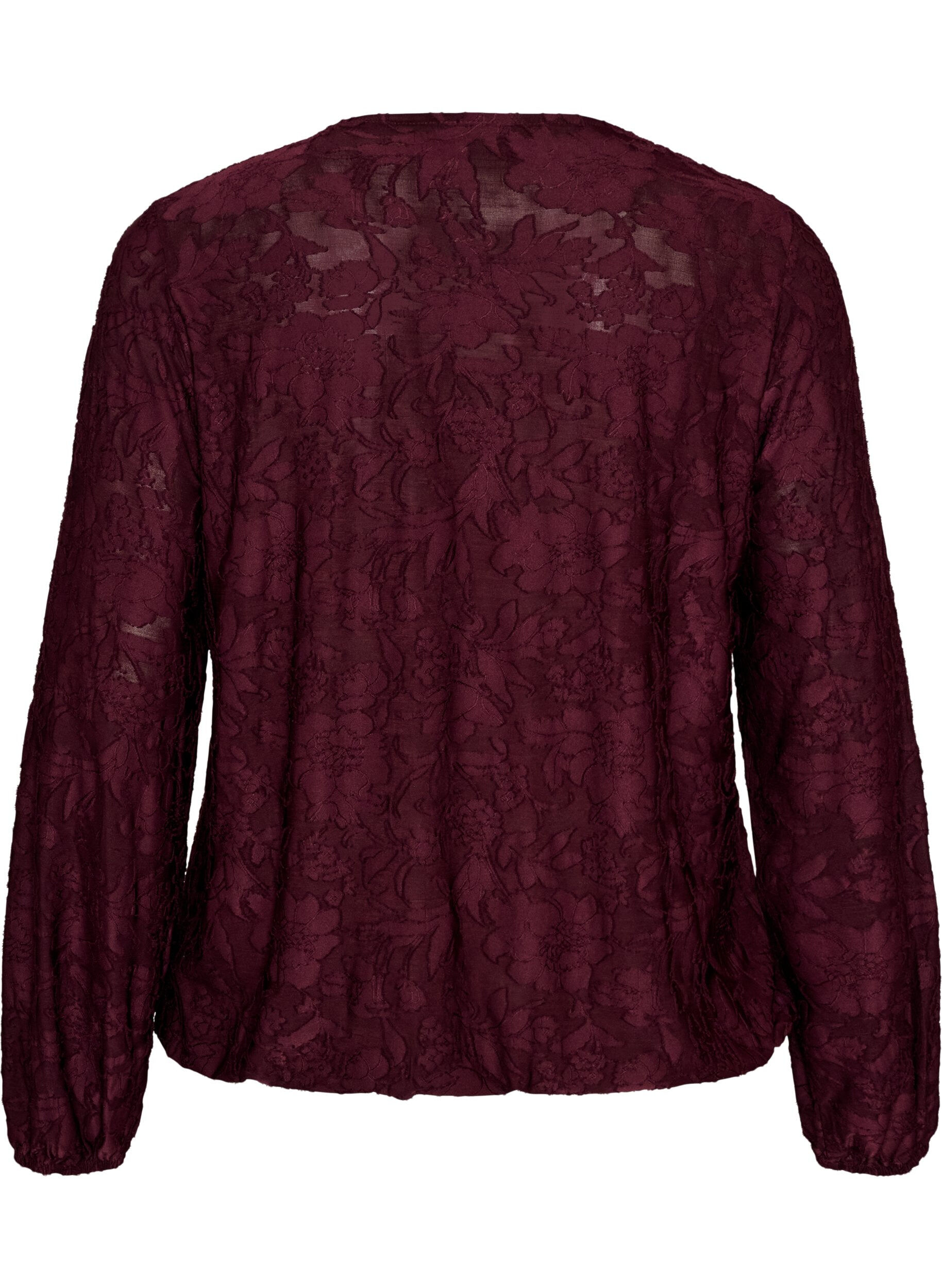 ZizziSkir blus med blommig textur och l&aring;nga &auml;rmar, R&ouml;d, Packshot image number 1