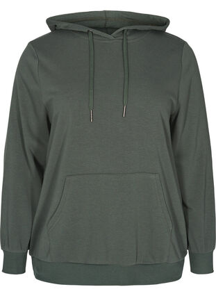 Sweatshirt med huva och ficka, Thyme, Packshot image number 0