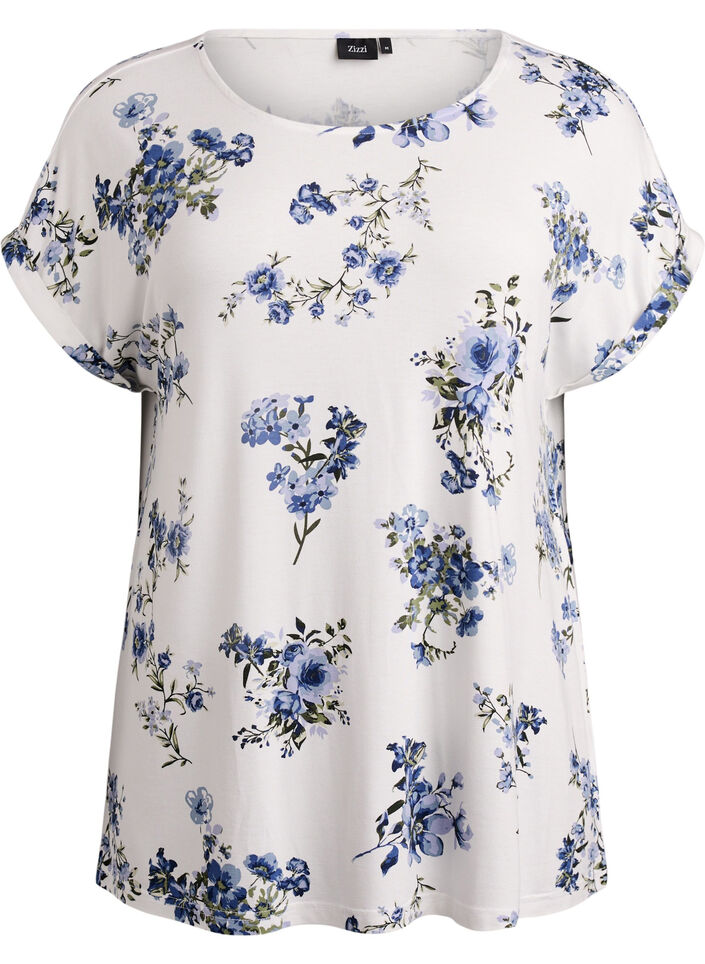 T-shirt med blommigt tryck, Vanilla, Packshot image number 0