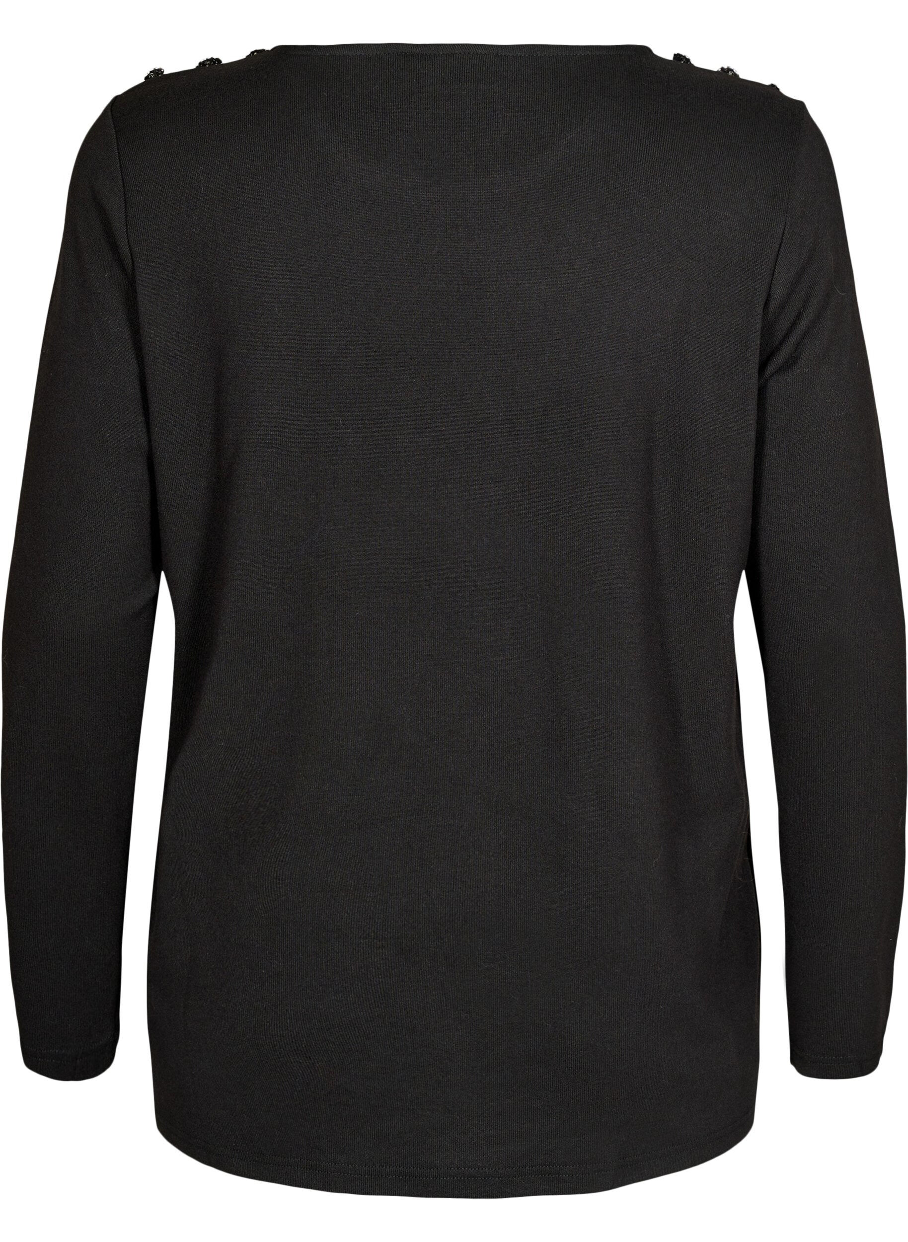Zizzi Blus med dekorativa knappar, Svart, Packshot image number 1