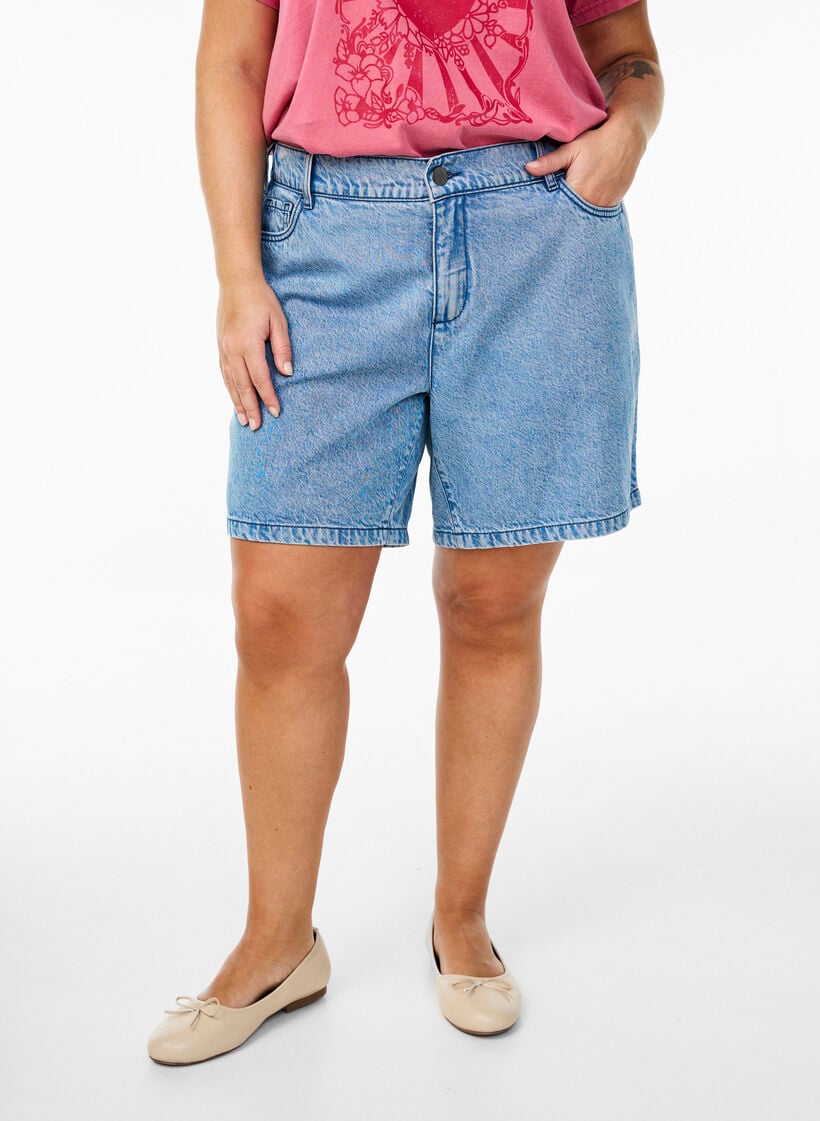 L&ouml;sa jeansshorts med h&ouml;g midja, Bl&aring;, Model image number 3