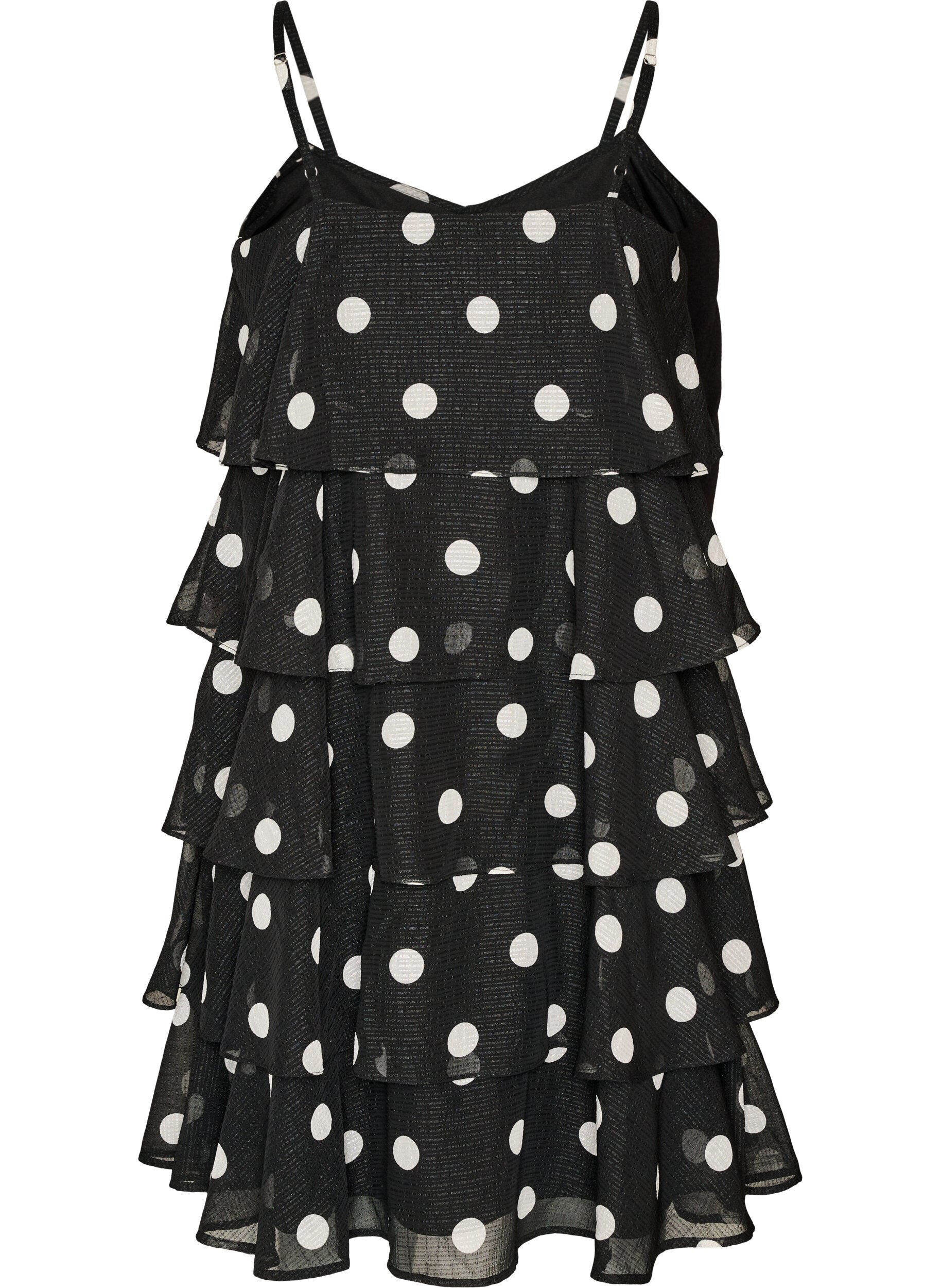 ZizziKl&auml;nning i lager med volanger och spaghettiband, Svart, Packshot image number 1