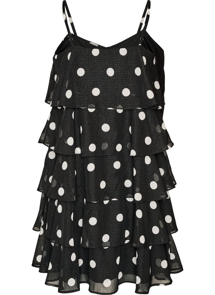 Kl&auml;nning i lager med volanger och spaghettiband, Svart, Packshot image number 1