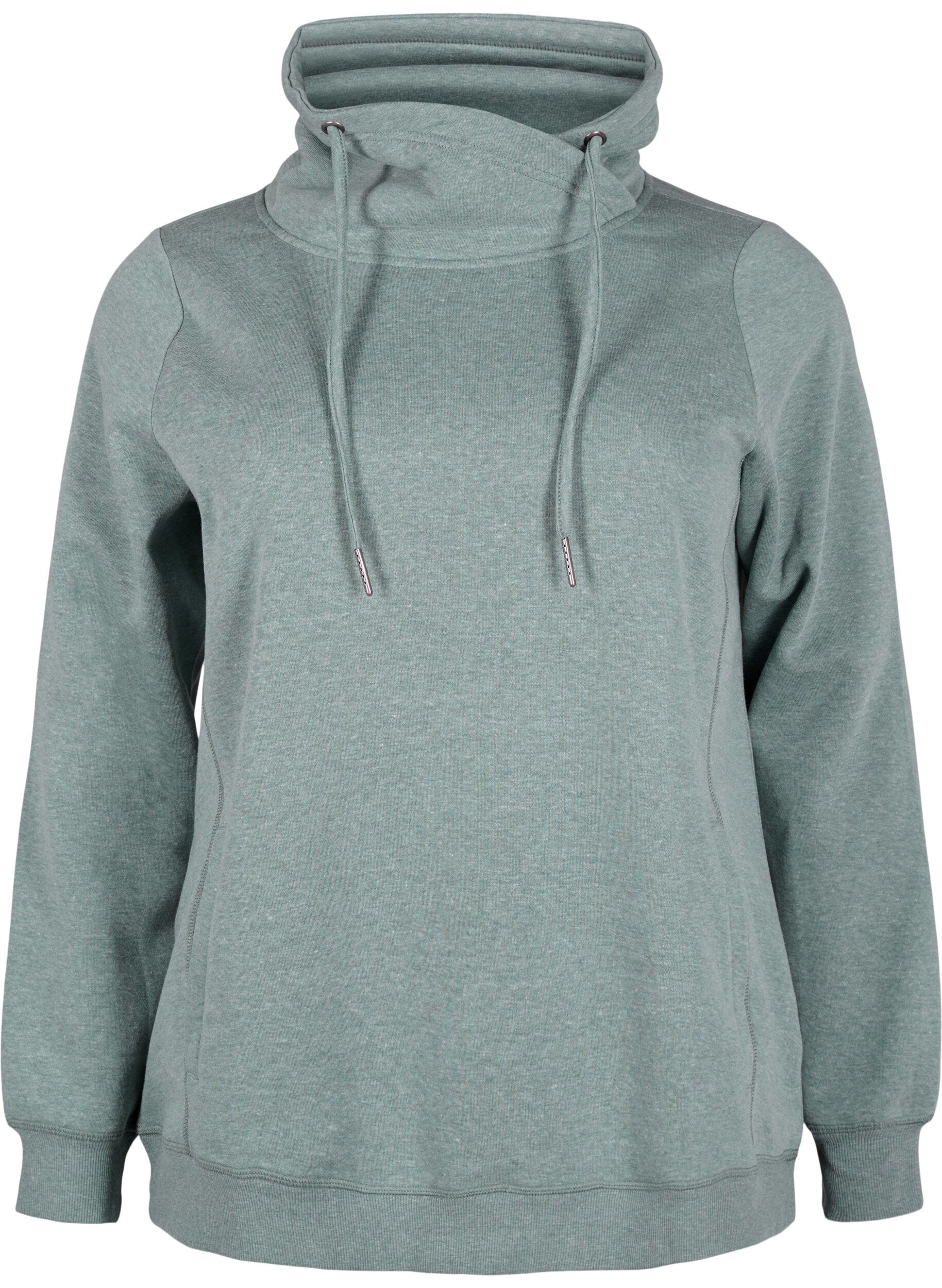 Zizzi FLASH - Sweatshirt med h&ouml;g krage, Balsam Green Melange, Packshot image number 0