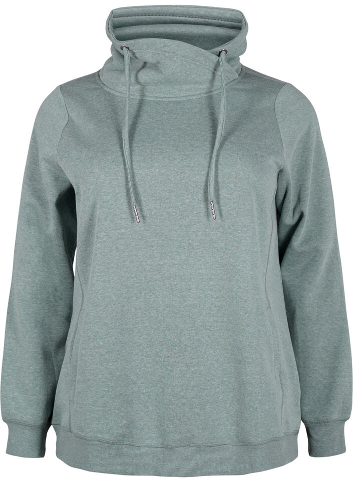 FLASH - Sweatshirt med hög krage, Balsam Green Melange, Packshot image number 0