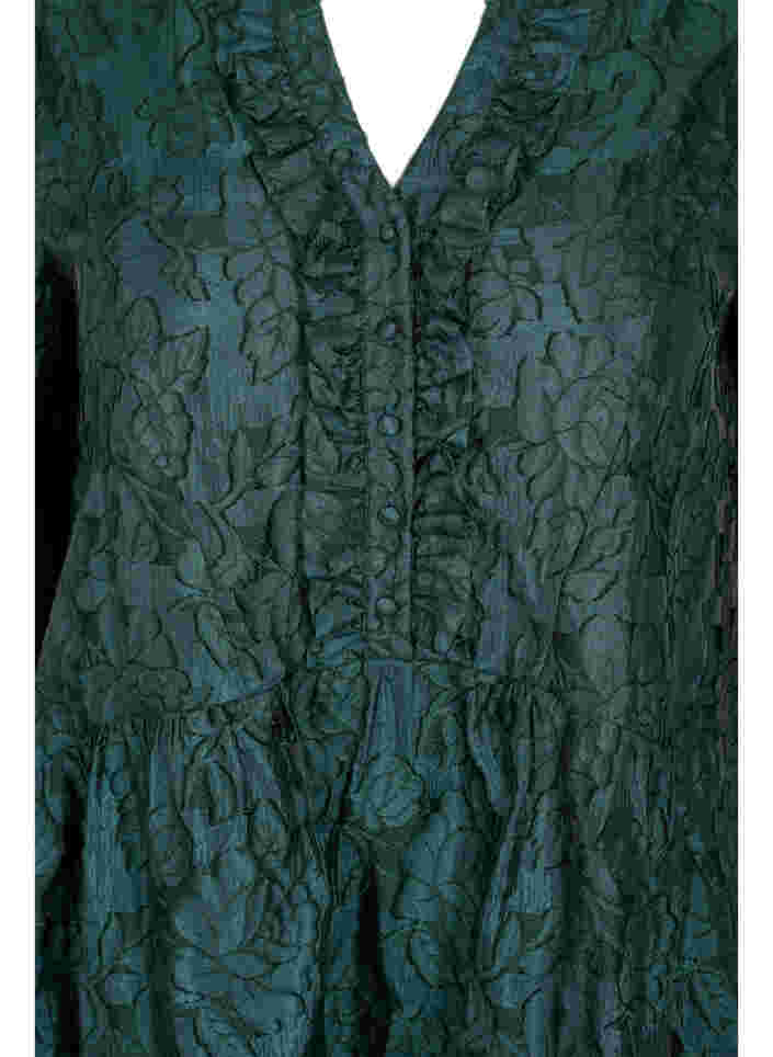 A-linjeformad jacquardklänning med volanger, Scarab, Packshot image number 2