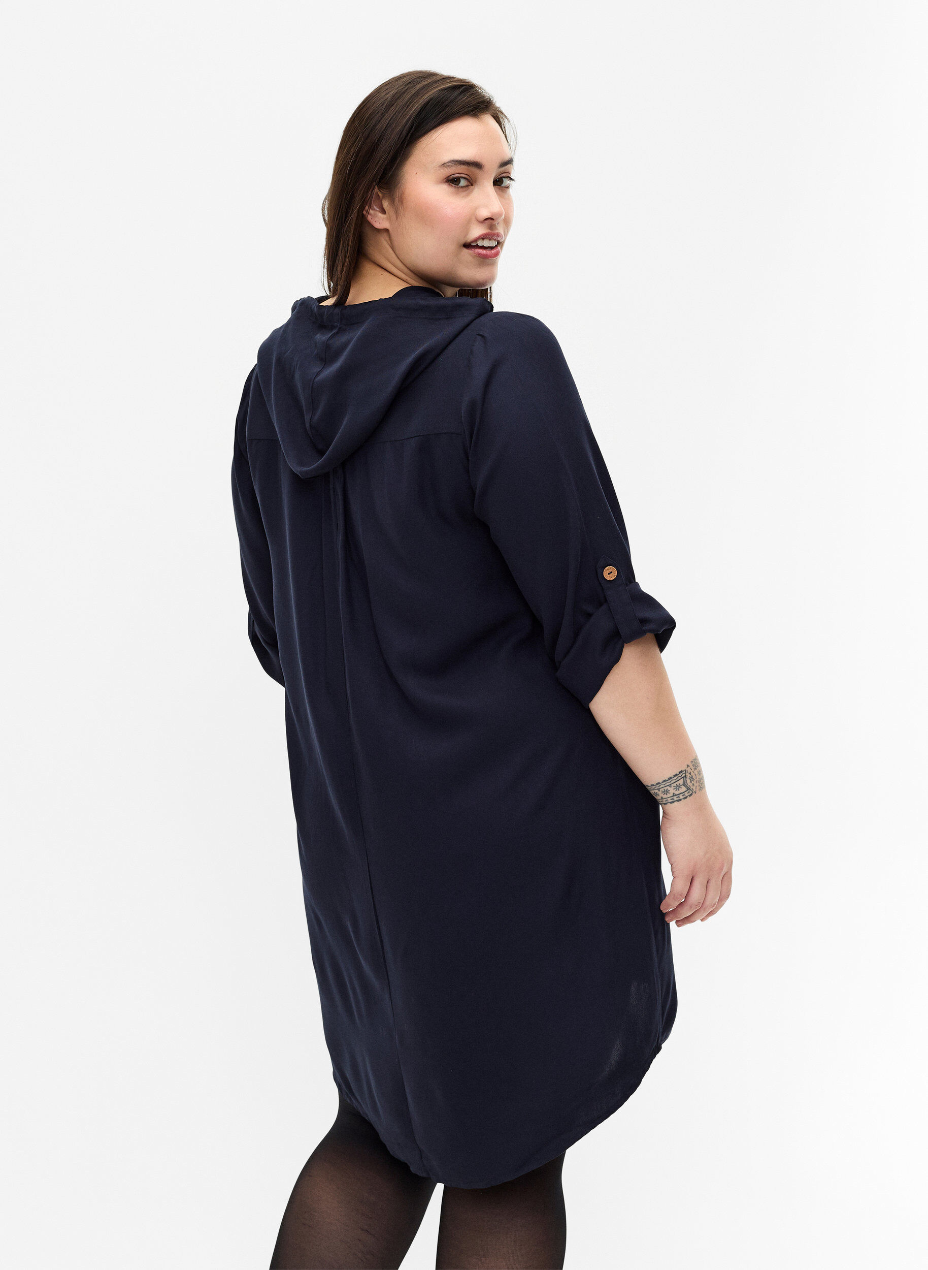 ZizziTunika i viskos med huva, Navy Blazer, Model image number 1