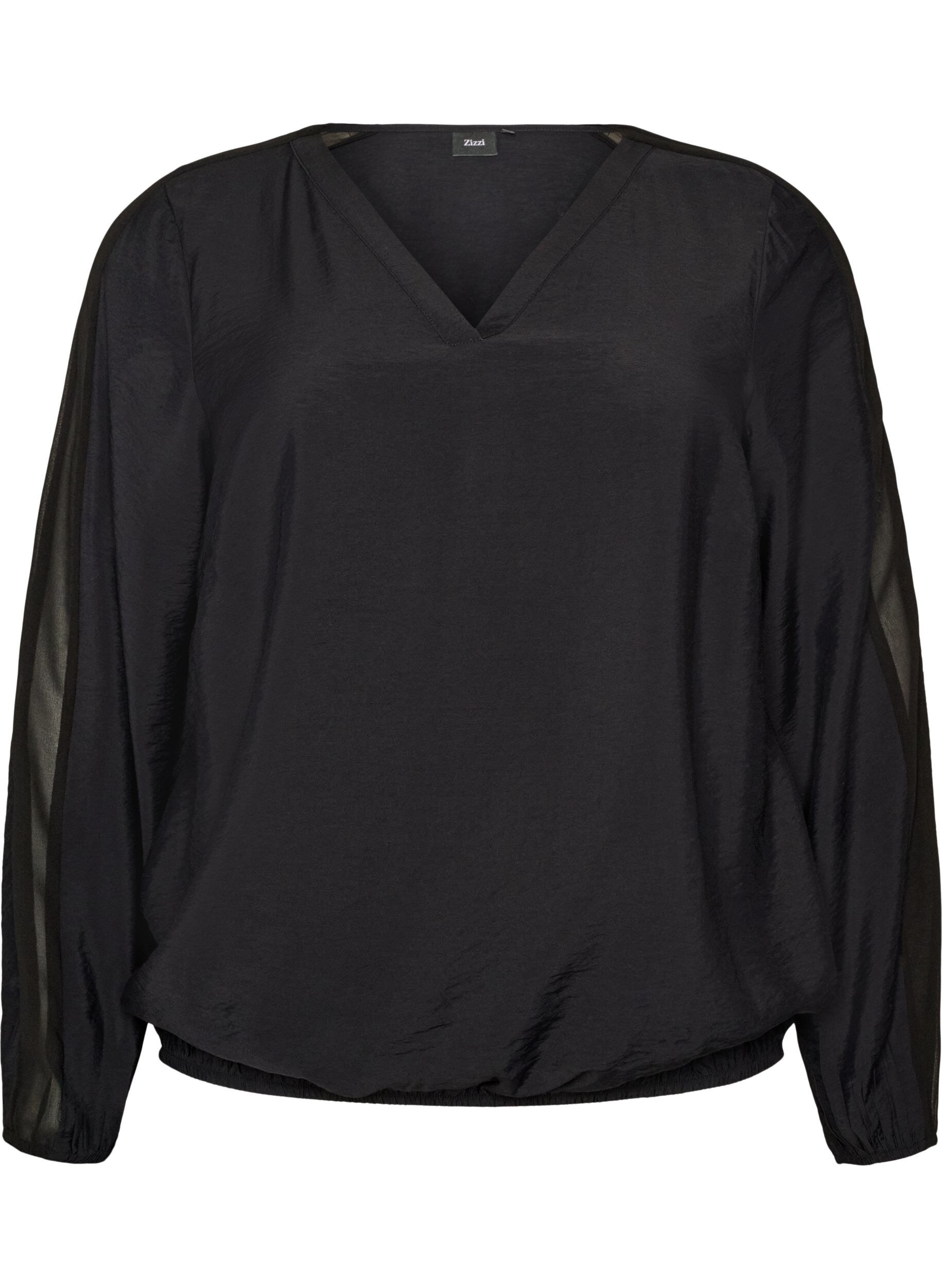 ZizziBlus med ballongeffekt och chiffongdetaljer, Svart, Packshot image number 0
