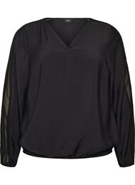 Blus med ballongeffekt och chiffongdetaljer, Svart