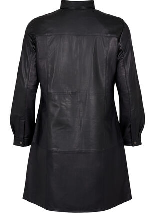 Läderklänning med långa ärmar och knäppning, Black, Packshot image number 1