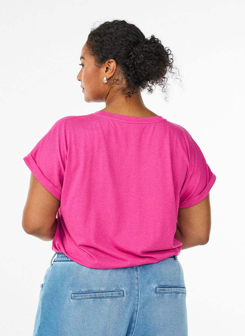 Kort&auml;rmad t-shirt i bomullsblandning, Rosa, Model image number 2