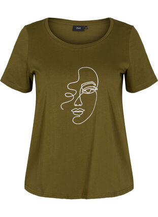 T-shirt med glimmertryck i bomull, Ivy G. Shimmer Face, Packshot image number 0