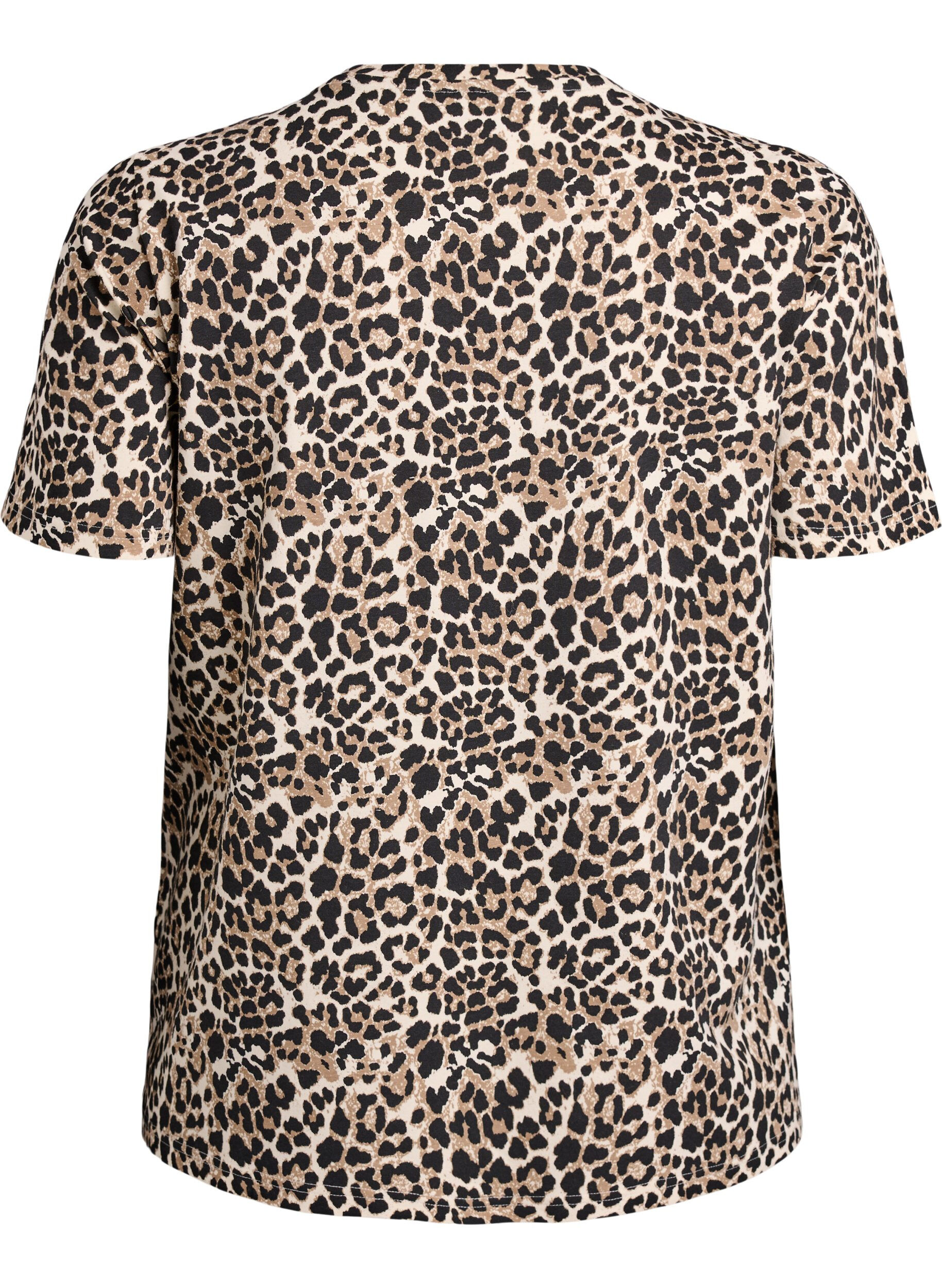 Zizzi T-shirt med leopardm&ouml;nster och text, Brun, Packshot image number 1