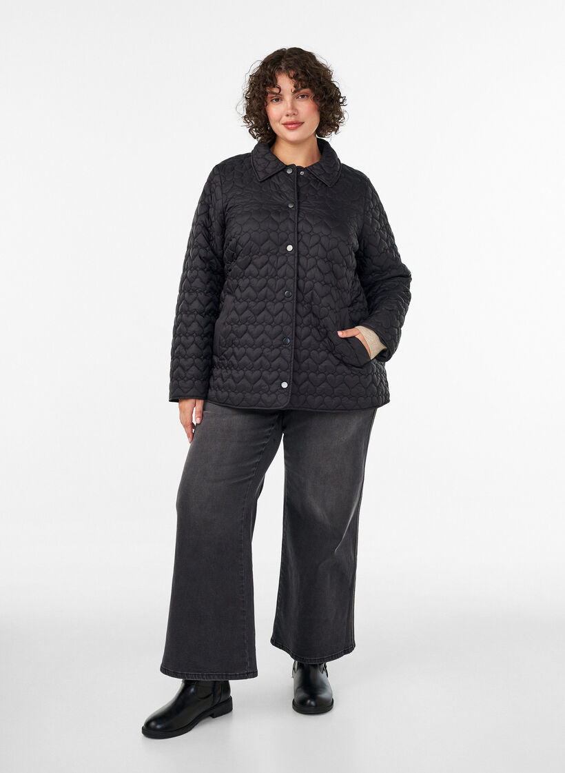 L&auml;tt vadderad jacka med dekorativ quiltning, Svart, Model image number 1