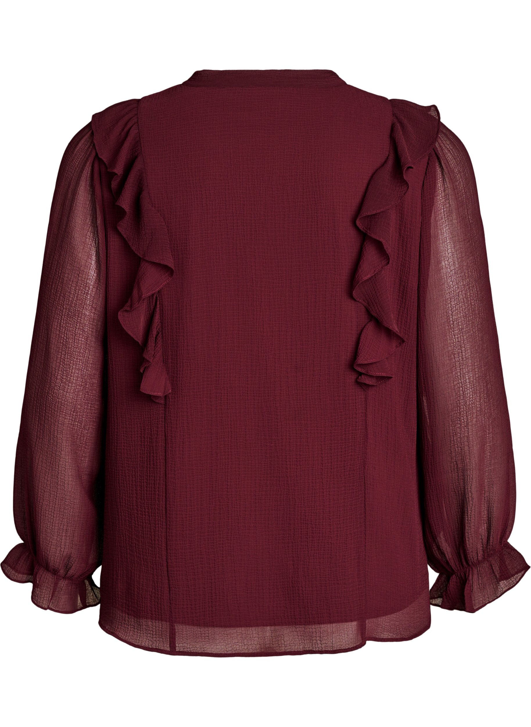 ZizziSkir blus med volanger och knytning, R&ouml;d, Packshot image number 1