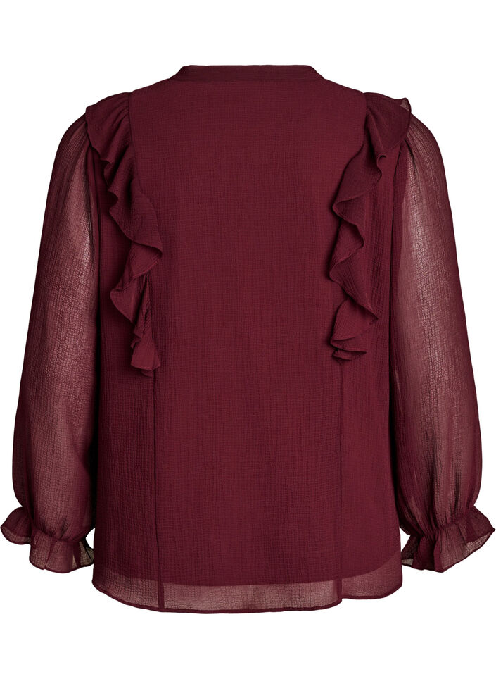 Skir blus med volanger och knytning, R&ouml;d, Packshot image number 1