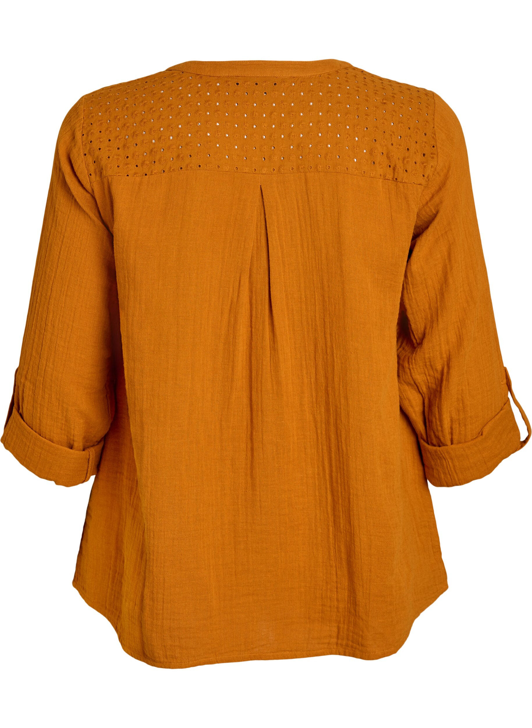 Zizzi Blus i bomullsmuslin med broderie anglaise, Orange, Packshot image number 1