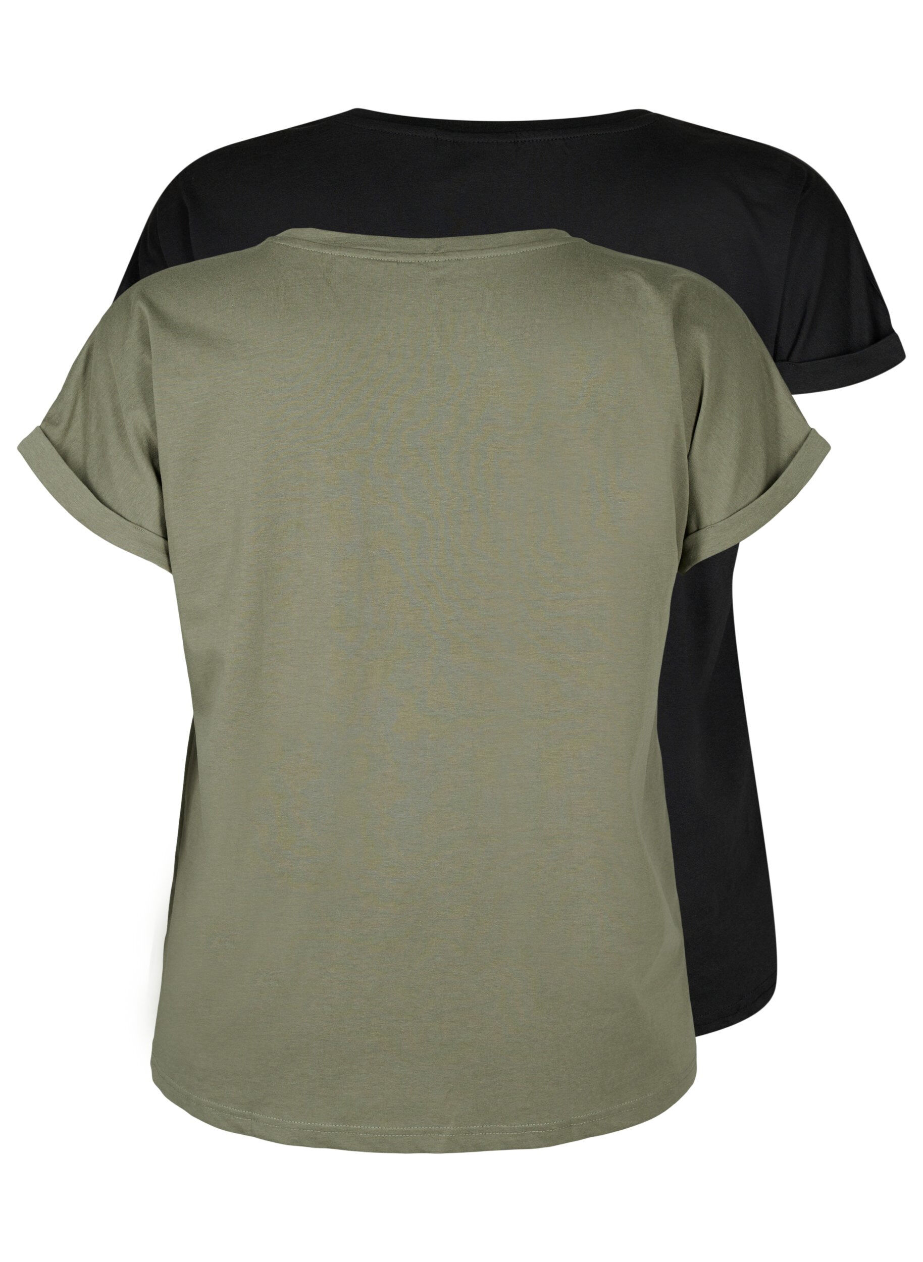 Zizzi2-pack kort&auml;rmade t-shirtar, Gr&ouml;n, Packshot image number 1
