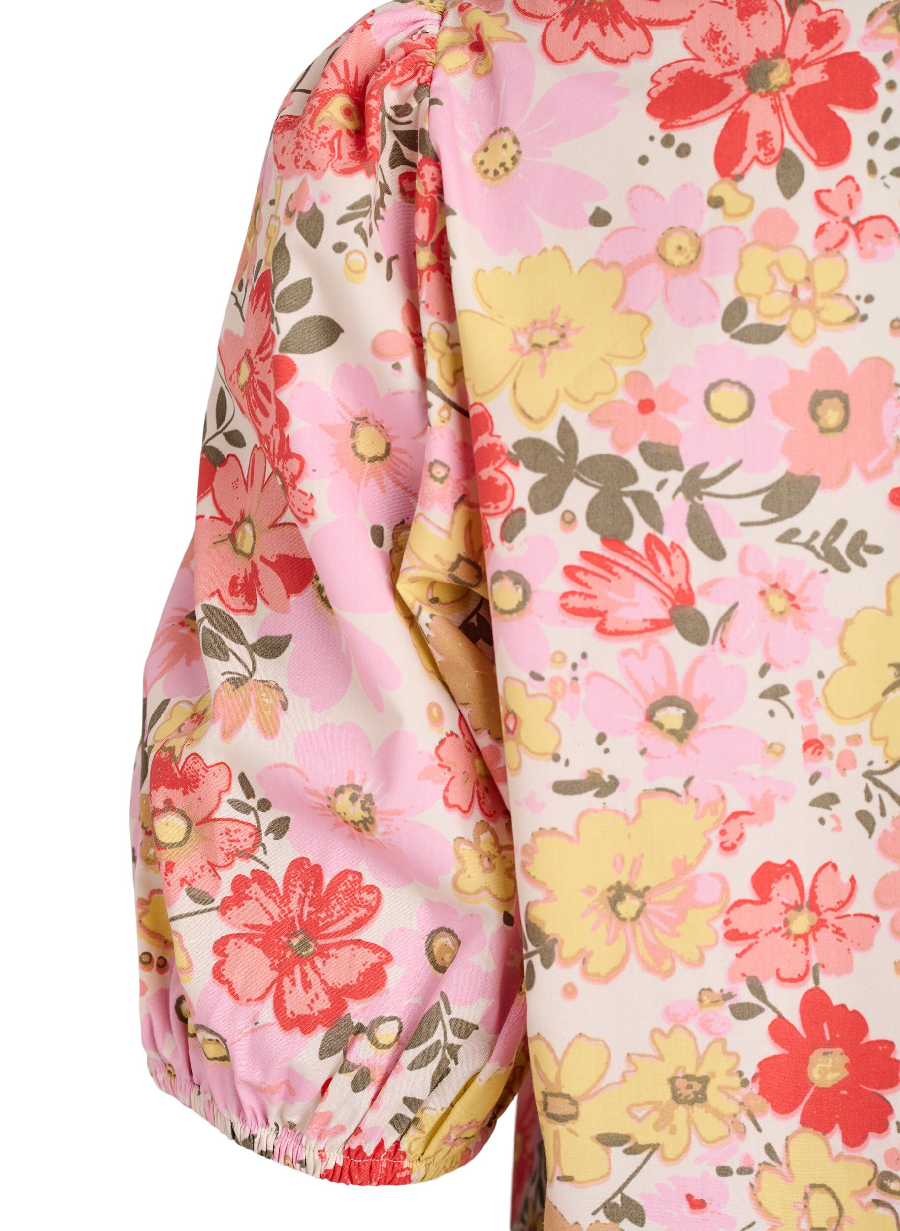 ZizziBlommig blus med h&aring;lbroderi och V-ringning, Rosa, Packshot image number 3