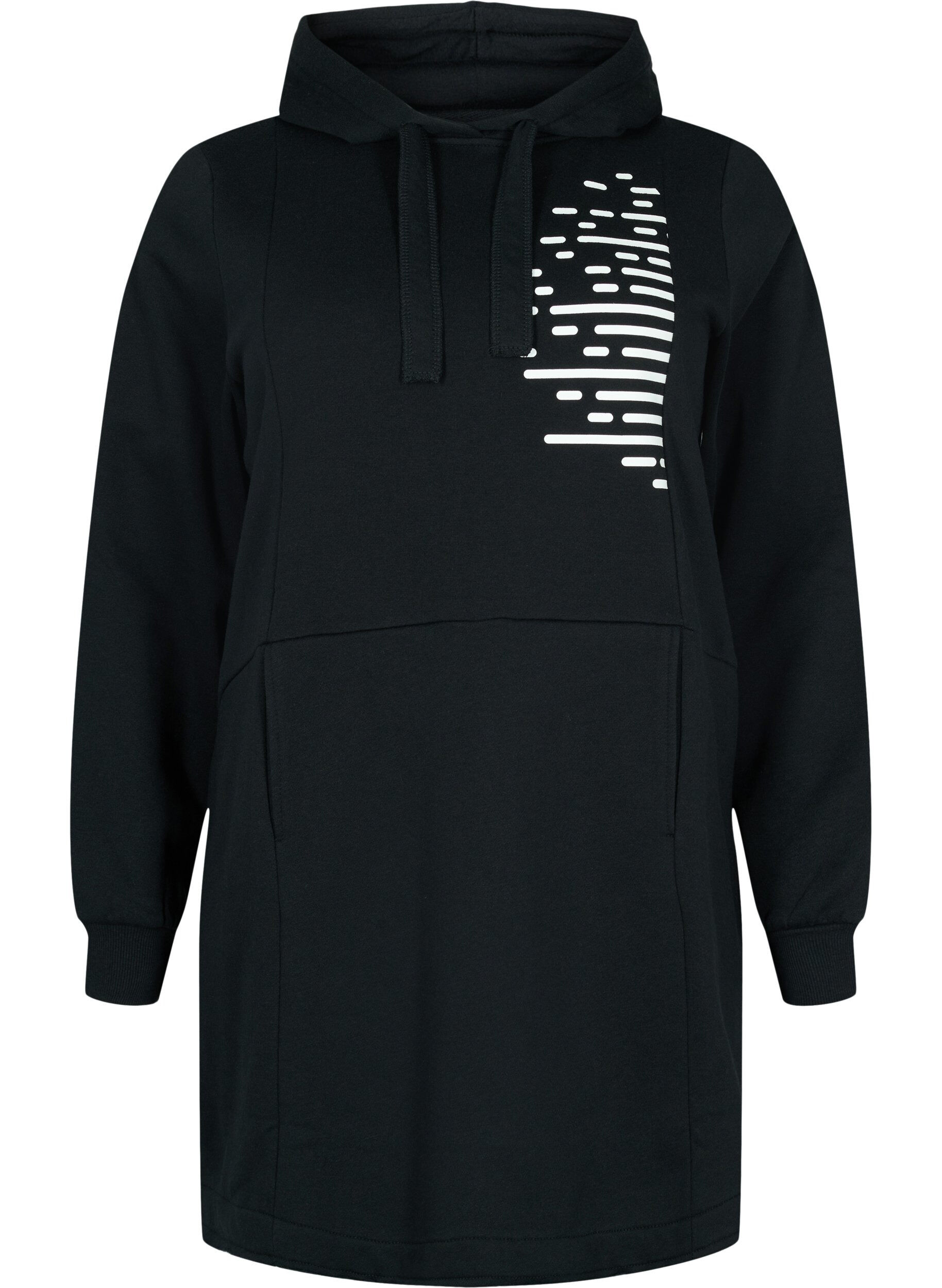 Zizzi L&aring;ng sweatshirt med huva och fickor, Black, Packshot image number 0