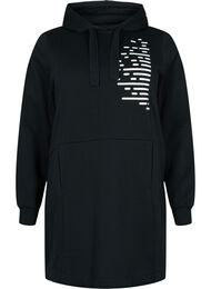 Lång sweatshirt med huva och fickor, Black