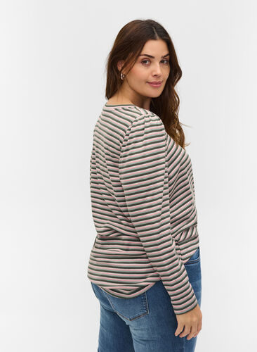 Randig tröja med långa ärmar, Rosa/Green Stripe, Model image number 1