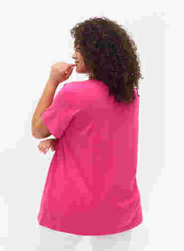 T-shirt i bomull med V-ringad hals och tryck, Fuchsia Purple Love, Model image number 1