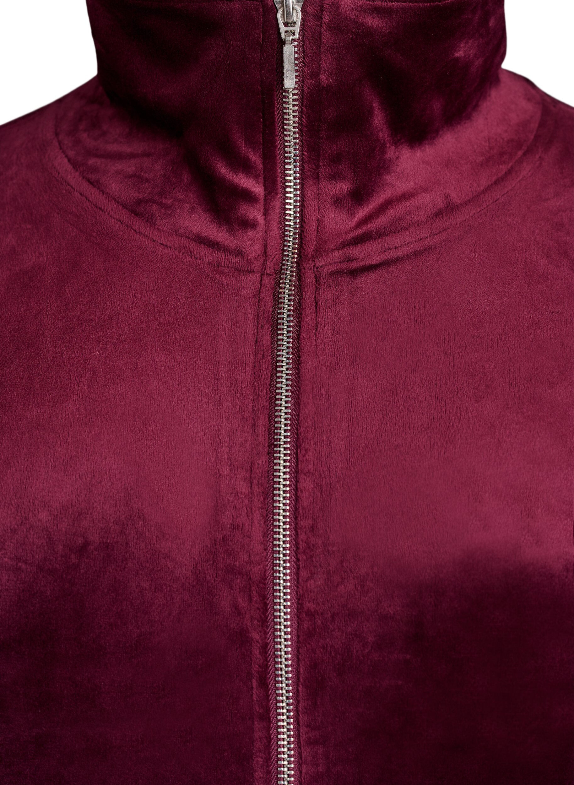 Zizzi Cardigan i velour med dragkedja och h&ouml;g krage, M&ouml;rk Bordeaux, Packshot image number 2