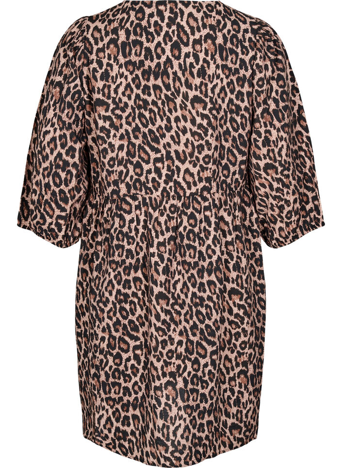 Klänning med rosetter och 3/4-ärmar, LEO AOP, Packshot image number 1