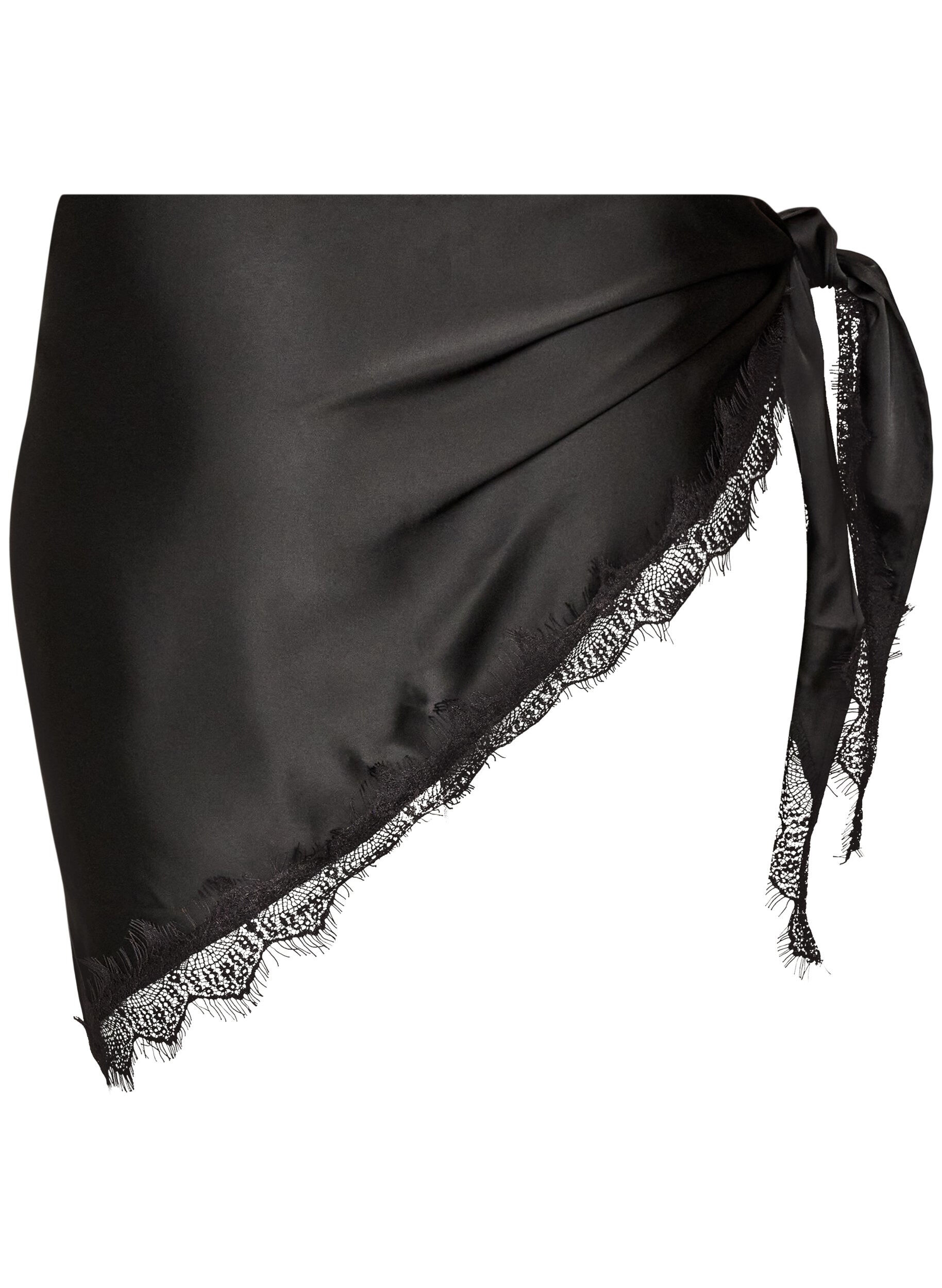 ZizziSjal i satin med spetskant, Svart, Packshot image number 1