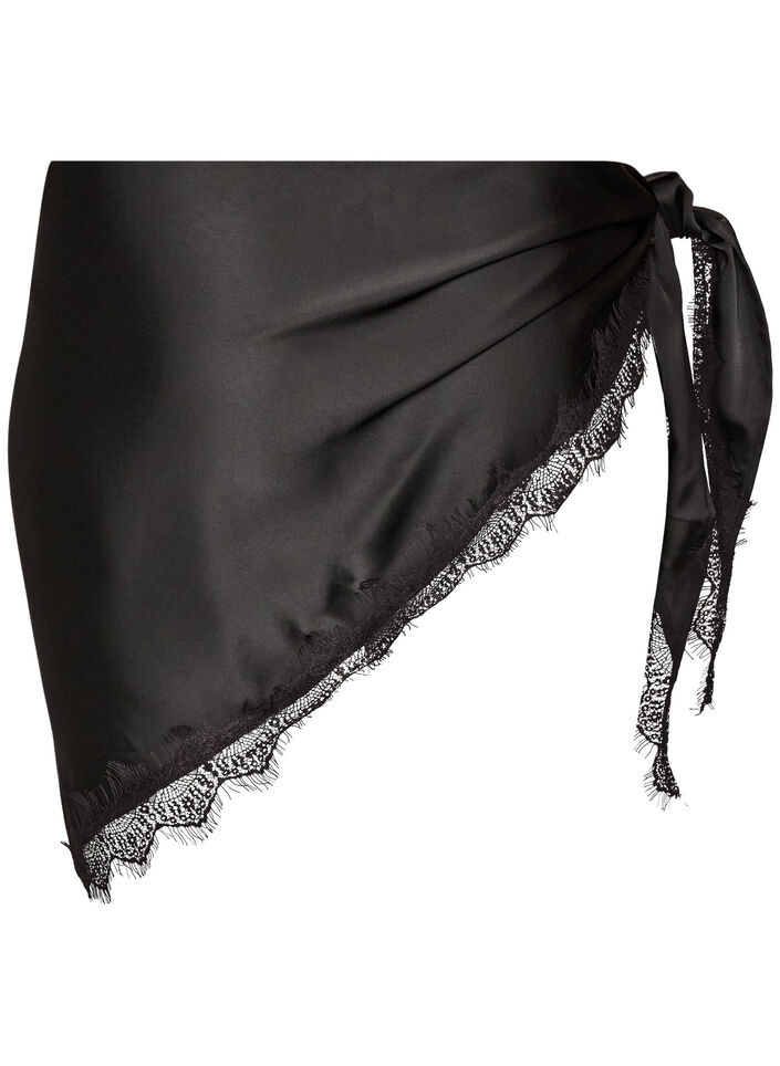 Sjal i satin med spetskant, Svart, Packshot image number 1