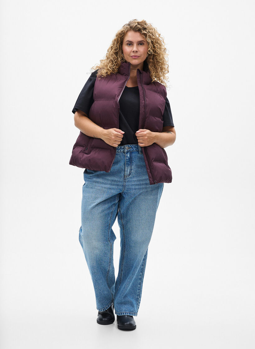 Kort pufferjacka med h&ouml;g krage, M&ouml;rk Bordeaux, Model image number 1