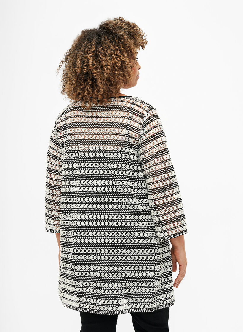 Virkad kofta med knytskärp, Black White, Model image number 1