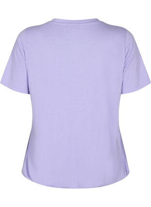 Melerad t-shirt med resårkant, Lavender Mél, Packshot image number 1