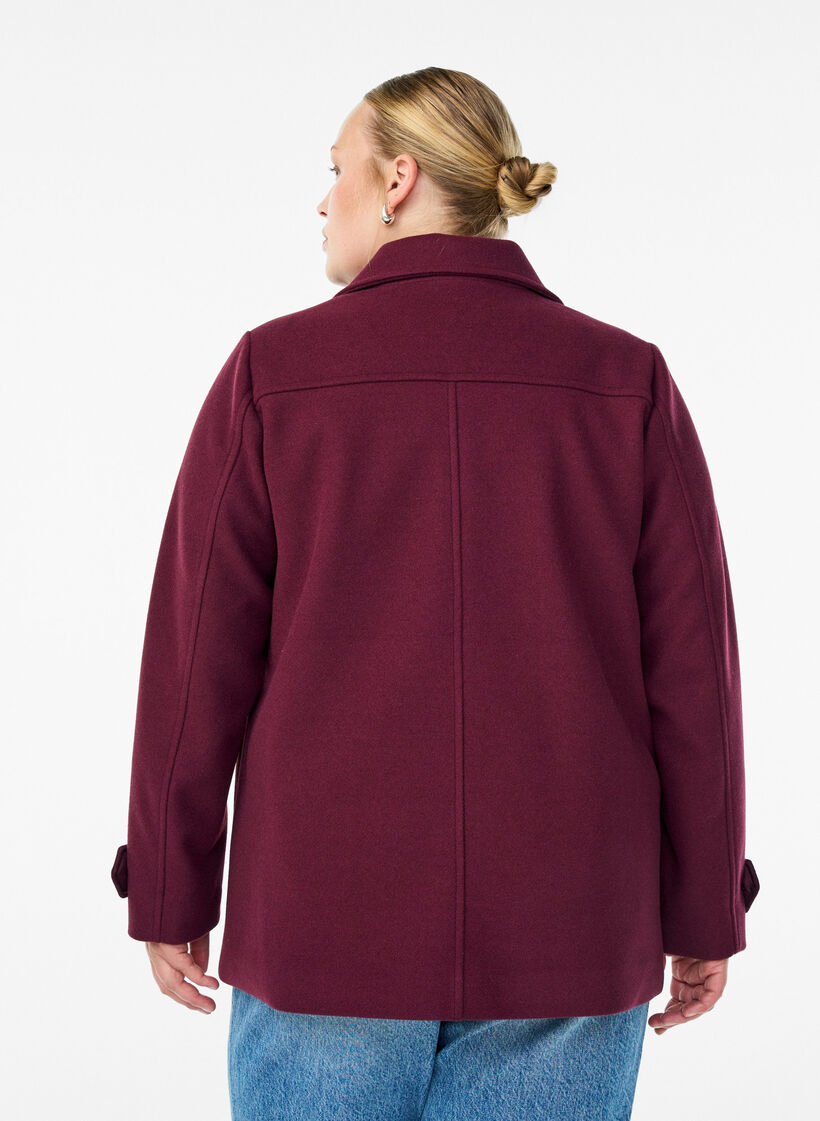 Kort kappa med dubbelknäppt knäppning, Mörk Bordeaux, Model image number 1