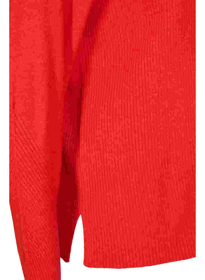 Stickad blus med ribbad struktur, Fiery Red Mel., Packshot image number 3