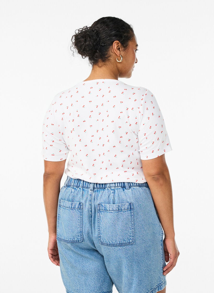 T-shirt i bomull med helt&auml;ckande tryck, Vanilla, Model image number 2