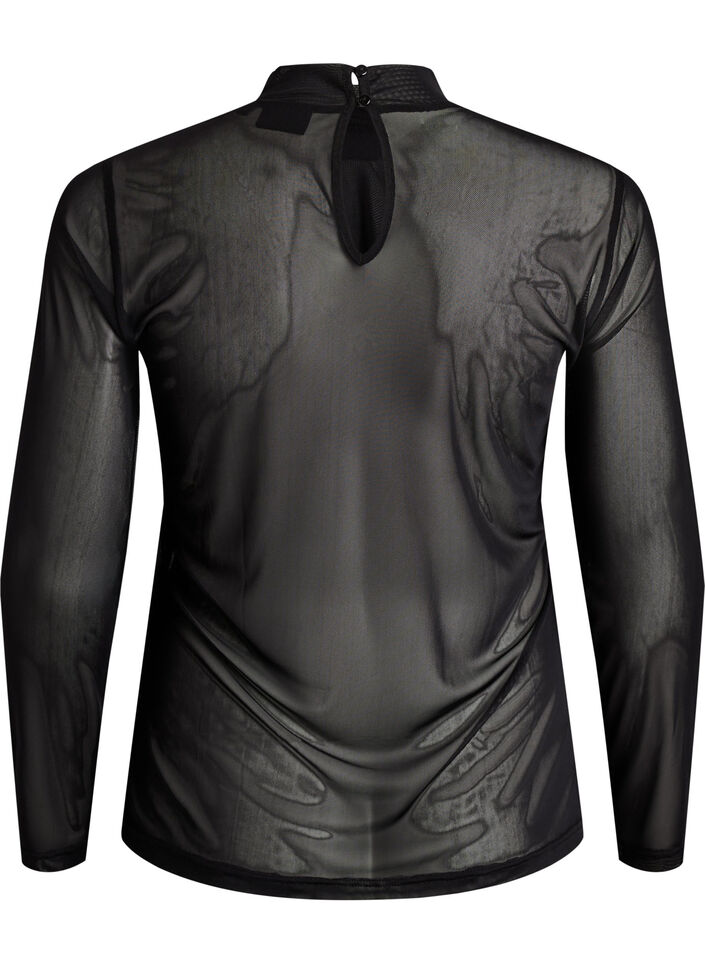 Figursydd blus i mesh med l&aring;nga &auml;rmar, Svart, Packshot image number 1