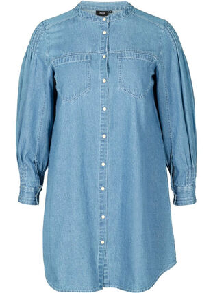 Lång jeansskjorta i bomull, Blue denim ASS, Packshot image number 0