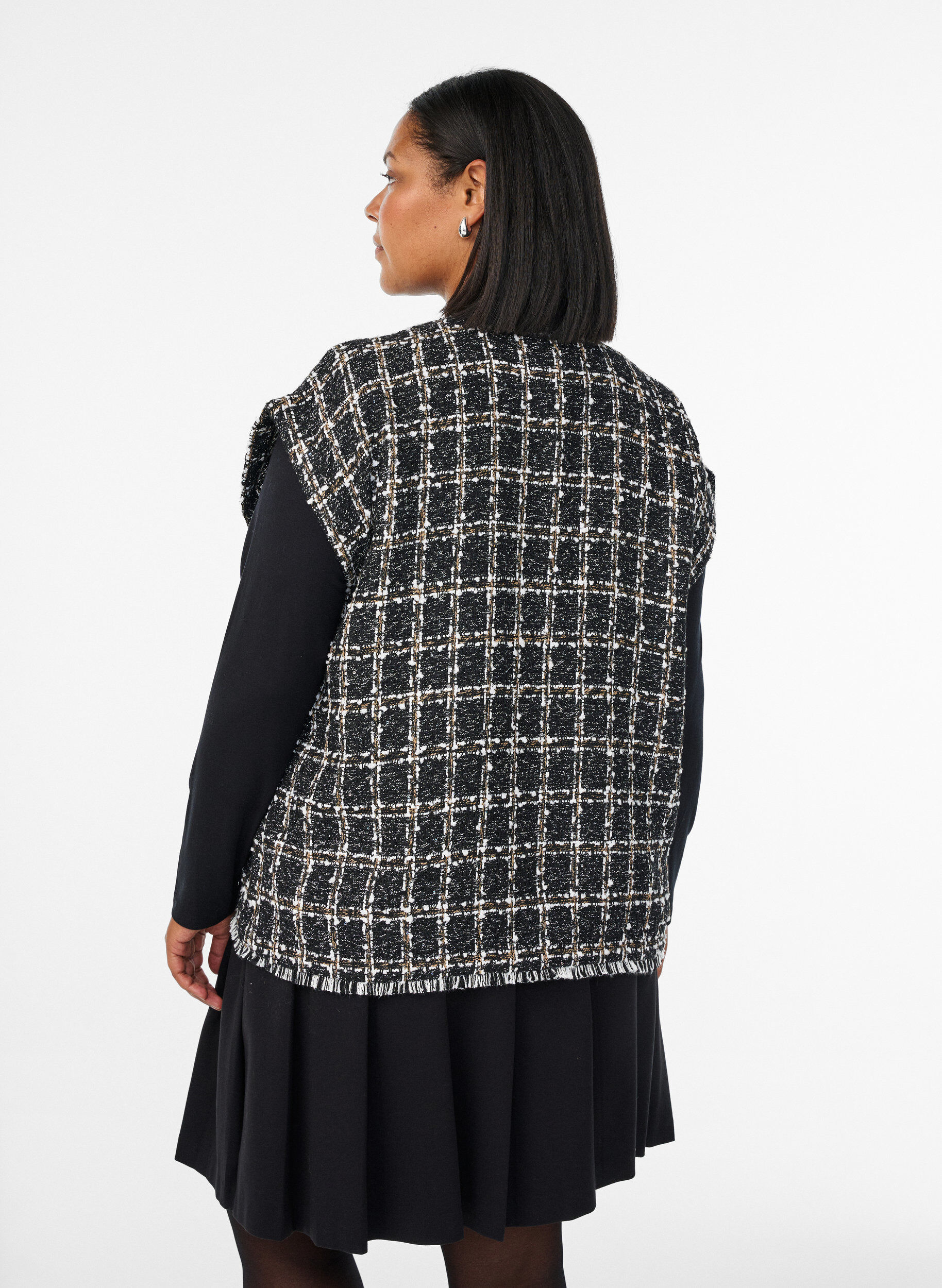 Zizzi Rutig v&auml;st med dekorativa knappar, Svart, Model image number 2