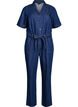 Jumpsuit i denim med korta &auml;rmar och knytsk&auml;rp, Bl&aring;, Packshot image number 0