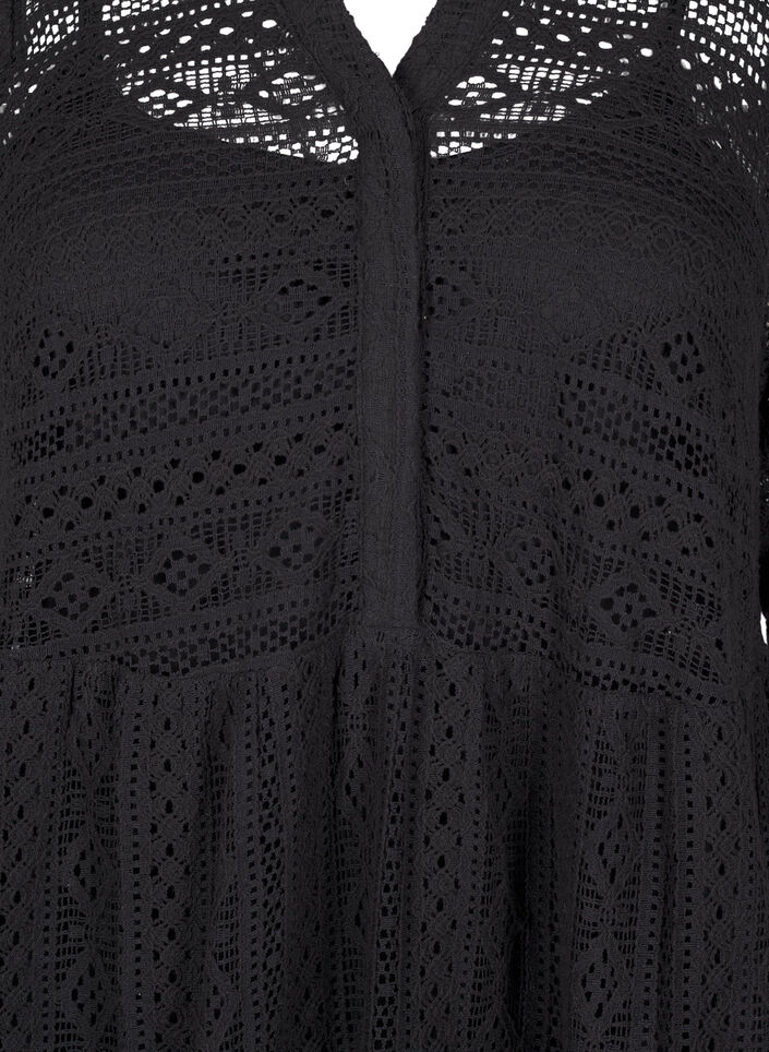 Kort spetsklänning med trekvartsärmar, Black, Packshot image number 2