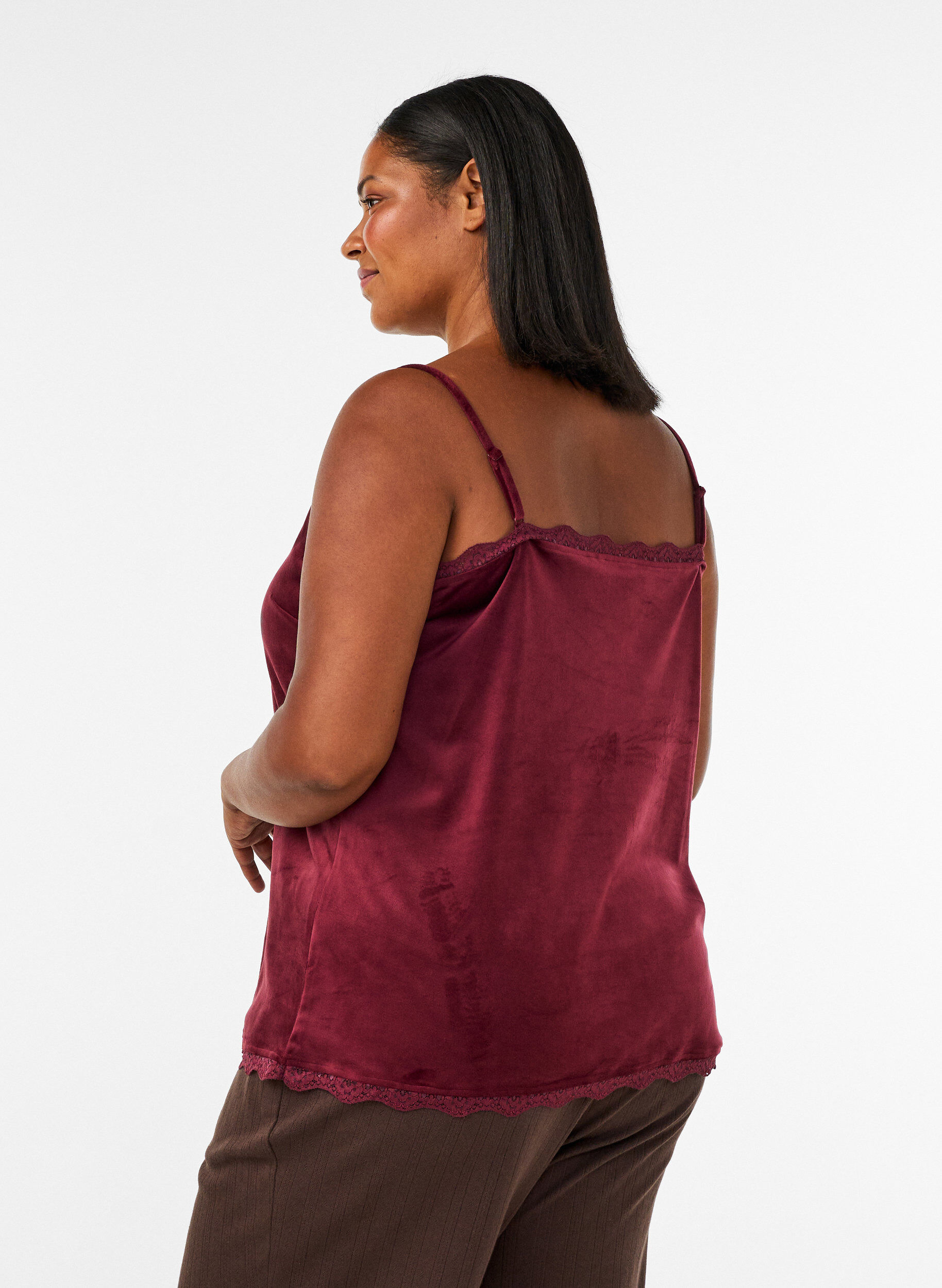 ZizziTopp i velour med spetskant, R&ouml;d, Model image number 2