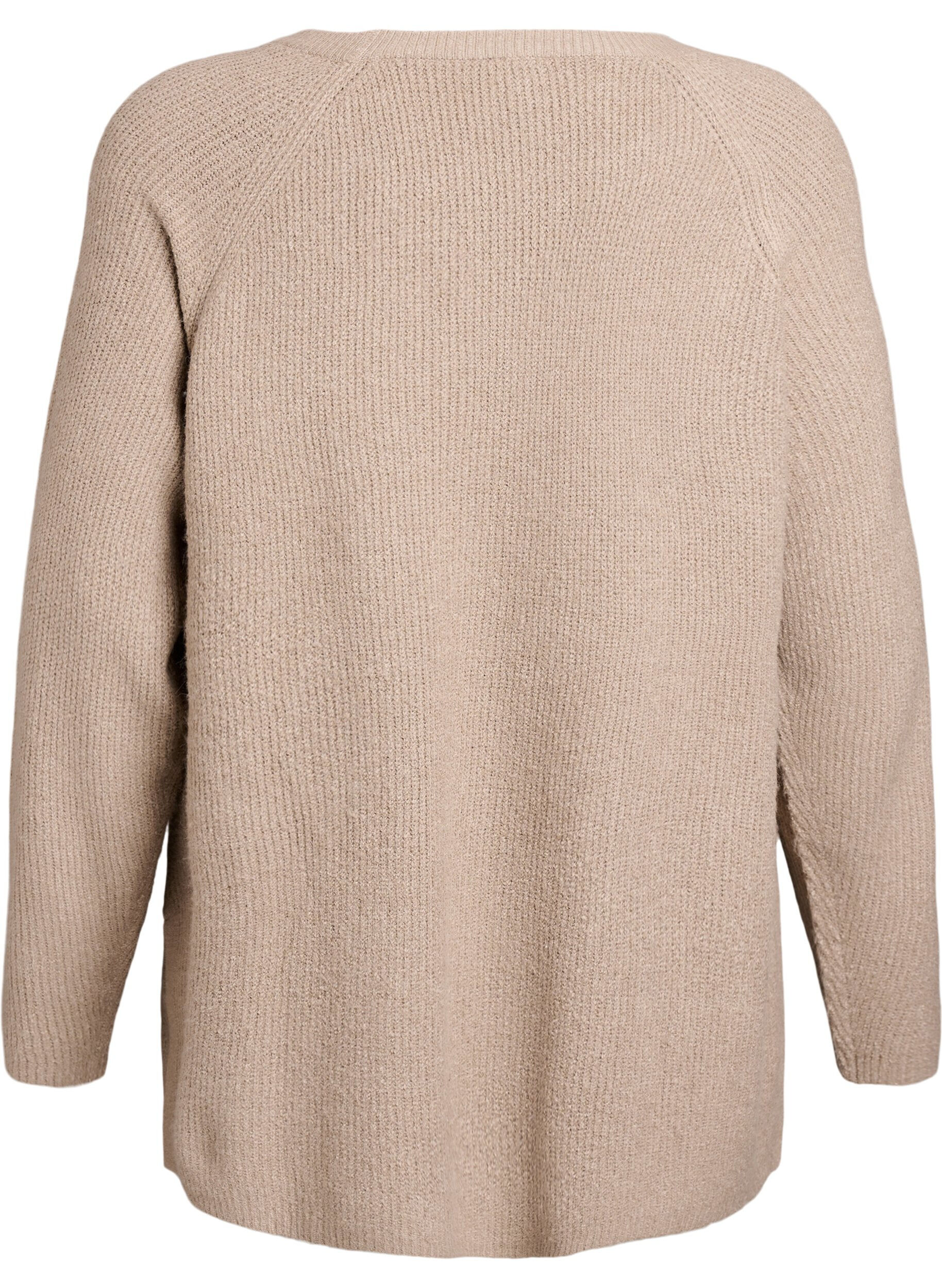ZizziStickad tr&ouml;ja med diagonalt m&ouml;nster och raglan&auml;rm, Beige, Packshot image number 1