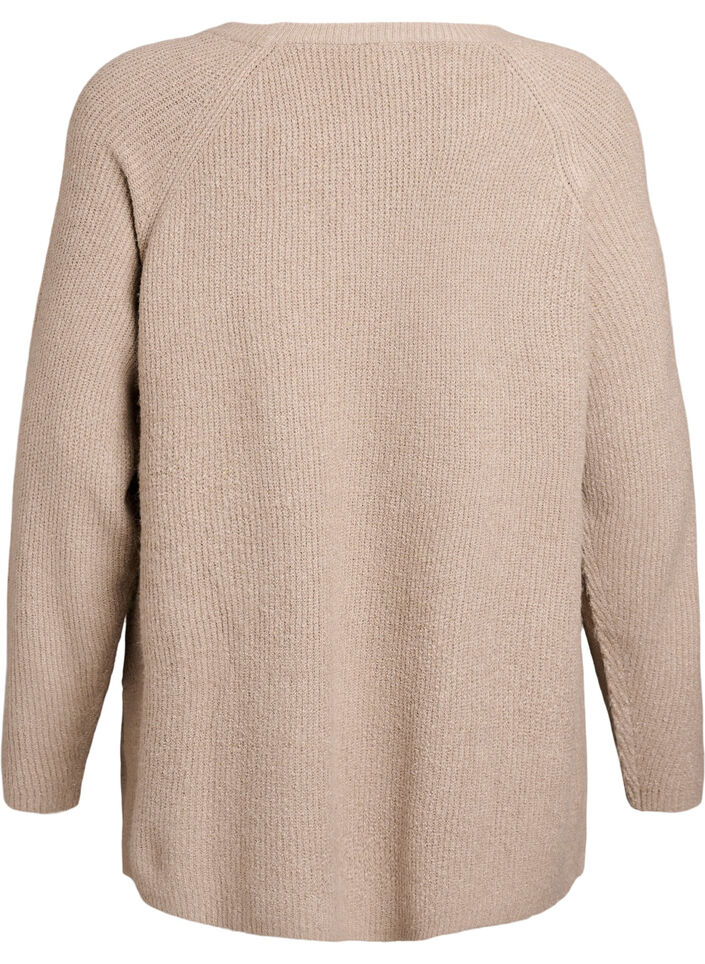 Stickad tr&ouml;ja med diagonalt m&ouml;nster och raglan&auml;rm, Beige, Packshot image number 1