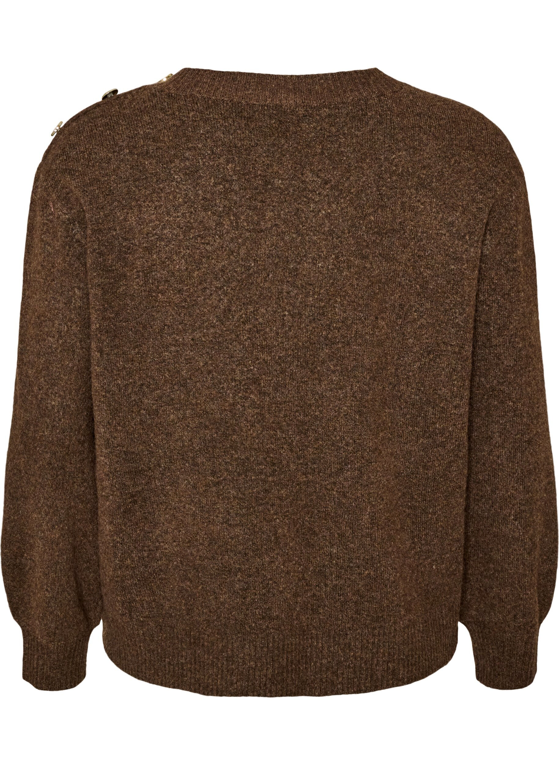 ZizziStickad blus med knappdetalj, Brun, Packshot image number 1