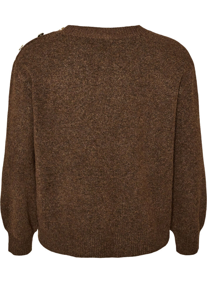 Stickad blus med knappdetalj, Brun, Packshot image number 1