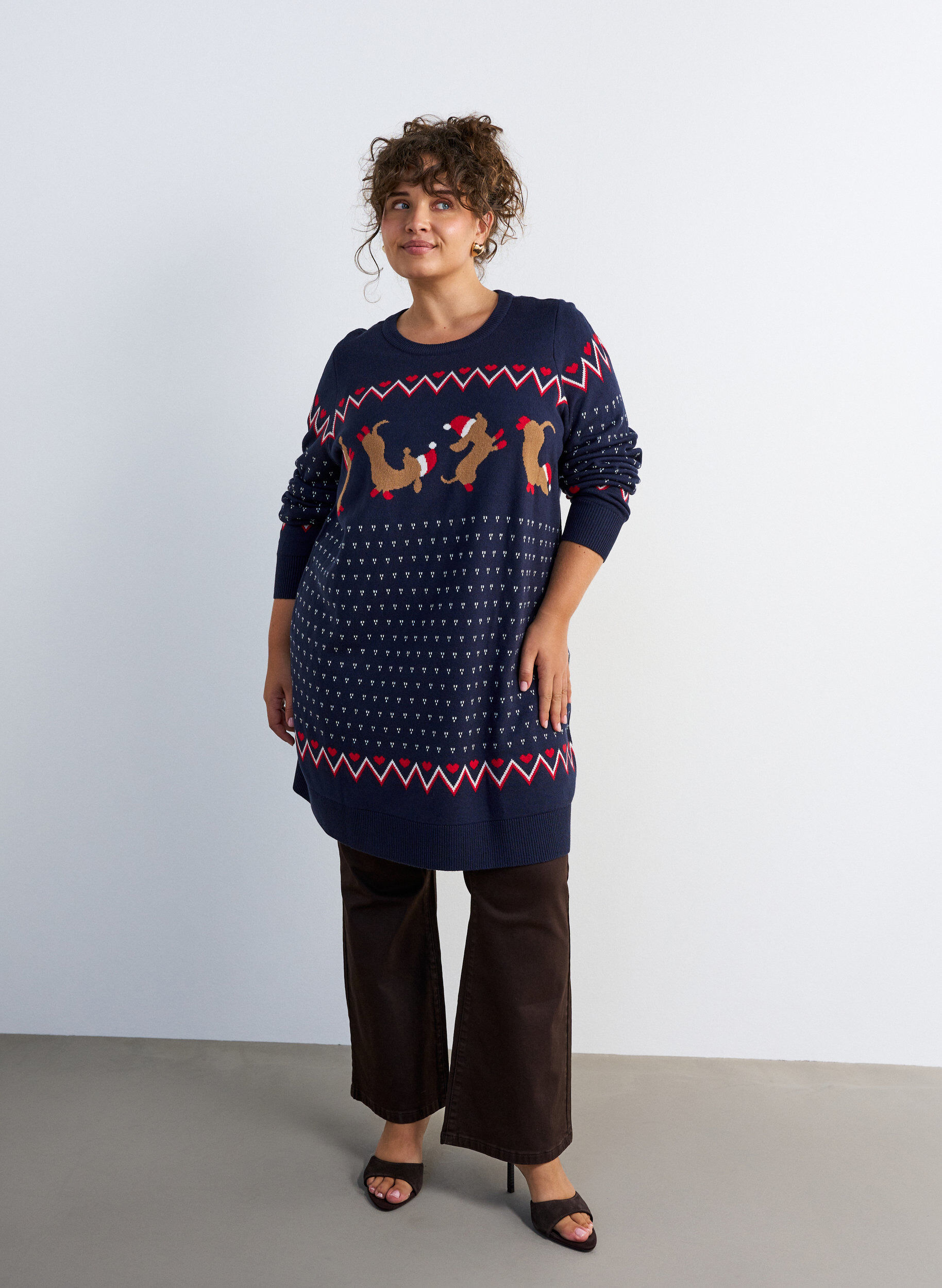 ZizziKort kl&auml;nning i stickat med julmotiv, Bl&aring;, Model image number 1