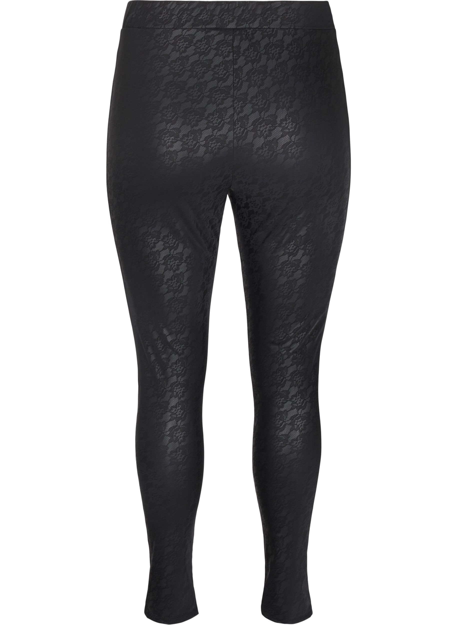 Zizzi Leggings i konstl&auml;der med spetsstruktur, Svart, Packshot image number 1